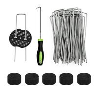 50 ancoraggi a terra + 50 dischi tamponi, Picchetti Giardino, picchetti a forma di U, picchetti zincati, Antiruggine Picchetti Giardino, Picchetti Telo Pacciamatura, Picchetti in Acciaio Zincato