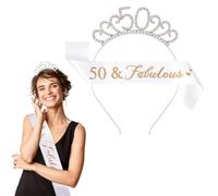 50 Anni Compleanno Crown e Fascia, Fascia e diadema per 50° compleanno per donna, Compleanno Corona e Fascia, Regalo per 50° Compleanno, per Feste di Buon 50° Compleanno (Bianco)