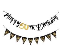 50 Anni Decorazioni Compleanno Nero Oro Triangolo Banner 50 Compleanno per Uomo con Donna Compleanno Decorazione di Festa