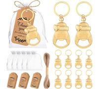 50 apribottiglie, portachiavi, per baby shower, bomboniere, per ospiti, apribottiglie, souvenir, con sacchetti di organza, biglietti per rivelare il sesso a tema decorativo (stile bottiglia d'amore)