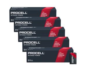 50 batterie 9V Procell INTENSE Duracell Industrial Alcaline