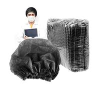 50 berretti monouso per infermiera, berretto non tessuto berretto a strisce antipolvere cappuccio a fungo cappuccio protettivo antipolvere copricapo clip cap, uomo donna (nero)