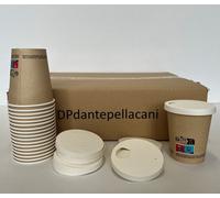 50 Bicchieri carta avana da asporto con 50 coperchi in carta 100ml 250ml 350ml