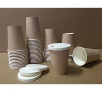 50 Bicchieri carta avana da asporto con 50 coperchi in carta 100ml 250ml 350ml