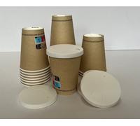 50 Bicchieri carta avana da asporto con 50 coperchi in carta 100ml 250ml 350ml
