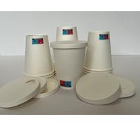 50 Bicchieri carta bianchi da asporto con 50coperchi in carta 100ml 250ml 350ml