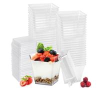 50 Bicchieri da Dessert in Plastica con Coperchio, Coppette Gelato Quadrate Trasparenti, Tazze da Dessert per Monoporzioni, Mini Bicchieri per Dessert Riutilizzabili, Senza BPA per Dessert Fai Da Te