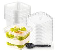 50 bicchieri da dessert rettangolari in plastica, con coperchio, 360 ml, trasparenti, con 50 cucchiai, riutilizzabili, in plastica quadrata per dessert, mousse, tiramisù