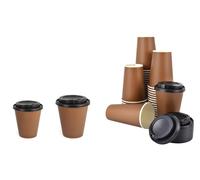 50 Bicchieri di carta Avana con 50 coperchi coffee to go munito di foro