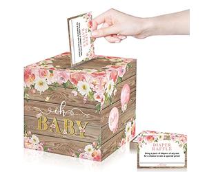 50 biglietti per la lotteria per pannolini floreali con scatola per pannolini per baby shower, decorazioni floreali per baby shower, decorazioni floreali per baby shower, per ragazze, pannolini