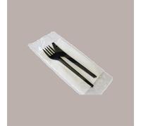 50 io Monouso Forchetta e Coltello CPLA NERO + Tovagliolo