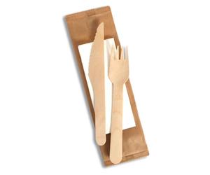 50 Bis posate di legno di betulla imbustate con tovagliolo