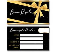 50 Buoni Regalo utilizzabili come Gift Card, Coupon, Voucher personalizzabile, biglietto Offerta, bigliettini Sconto, Biglietti Omaggio per Negozi Estetista Parrucchiera Massaggi 8x5cm (Nero&Gold)