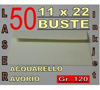 50 BUSTE 11x22 ACQUARELLO AVORIO STAMPANTE LASER inkjet c/strip gr120