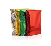 50 BUSTE 15 x 23 + 5 CM MAXI BUSTINE SACCHETTI REGALO METALLIZZATE LUCIDE PATELLA STRISCIA CHIUSURA ADESIVA ARGENTO ORO ROSSE BLU (ROSSE)