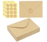 50 Buste da lettera, buste lettere B6, senza finestra buste per lettere, colore marrone vintage, per biglietti di biglietti di auguri, inviti, con 5 adesivi sigillo a forma di cuore
