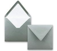 50 buste da lettera quadrate, con fodera in carta velina bianca, senza finestra, con lembo di chiusura da inumidire, per inviti di matrimoni e compleanni, 16 x 16 cm, colore antracite (grigio)