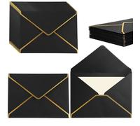 50 buste per inviti, formato A7, con bordo in oro nero, 13,5 x 18,5 cm, con chiusura a V, per biglietti di auguri, inviti, feste, matrimoni