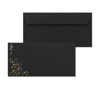 50 buste per lettere, con stelle metallizzate, formato DIN lungo, con pioggia stellata, colore nero, con chiusura adesiva, 120 g/m², 110 x 220 mm, ideali per Natale
