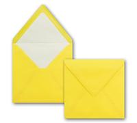 50 buste per lettere, quadrate, 16 x 16 cm, giallo (giallo), con fodera in seta bianca, senza finestra, con incollaggio a umido, per biglietti di invito per matrimoni e compleanno