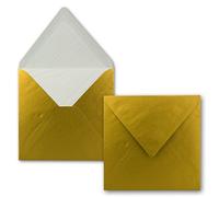 50 buste per lettere quadrate 16 x 16 cm in oro metallico - Buste con fodera in seta bianca - Buste senza finestra e con incollaggio a umido - Per biglietti di invito per matrimoni e compleanni