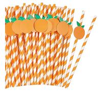 50 cannucce di carta a righe arancioni usa e getta, cannucce con frutta arancione, per foglie autunnali, matrimoni, baby shower, feste di compleanno, 0,6 x 19 cm
