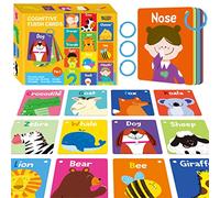 50 Carte Flash Cognitive per Bambini, Stampate su entrambi i lati 7 in 1 Carte Colorate Alfabeto, Numeri, Cibo, Animali, Forme, Colori con 3 Anelli Richiudibili, Strumento di Apprendimento