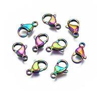 50 chiusure a moschettone arcobaleno in acciaio inossidabile 304 per collane, bracciali, chiusure a moschettone per la creazione di gioielli, 13 x 8 mm