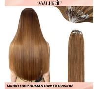 50 ciocche di extension per capelli in vero capello umano con micro anelli, colore 6# castano chiaro, extension di capelli lisci, setosi, morbidi e sani, adatti per le donne Capelli veri