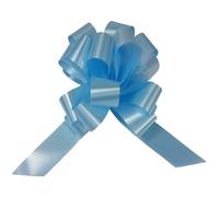 50 coccarde autotiranti granfiocco nastro 3cm l.130 cm diam.12cm azzurro nascita
