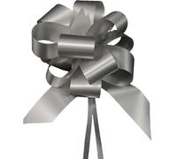 50 coccarde autotiranti granfiocco nastro 5cm l.150 cm diam.18cm argento BOL-56