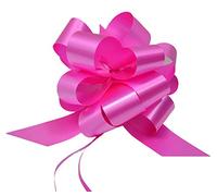 50 COCCARDE AUTOTIRANTI MAXI MATRIMONIO AUTO CASA NOZZE BATTESIMO LAUREA COMUNIONE FIOCCO DIAM. 19 CM SVELTO STRIP FUXIA AZALEA