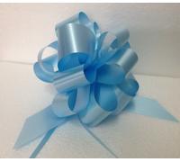 50 COCCARDE AUTOTIRANTI GRANFIOCCO NASTRO 3cm L.130 cm DIAM.12cm AZZURRO NASCITA