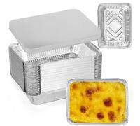 50 contenitori in alluminio con coperchio, 100 ml, in alluminio, antiaderenti, 22 x 16 x 5 cm, per friggitrice ad aria, forno e cottura