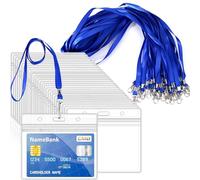 50 cordini blu per collo con 50 porta carte, porta carte d'identità in plastica trasparente e cordino, orizzontali, sigillabili, impermeabili, porta badge con cordino per carte d'identità, ufficio,