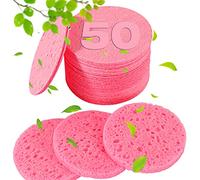 50-Count Compressed Facial Sponges for Estheticians- 100% Natural Cellulose Face Sponge Professional Cosmetic Spa Sponges for Face Cleansing, Massage, Pore Exfoliating, Mask, Makeup Removal (Pink)