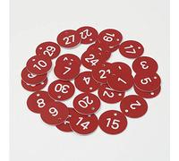 50 dischi numerati incisi, 1-50 etichette in plastica con numeri identificativi, numeri da tavolo, targhette per armadietti, feste, ristoranti, club, hotel (rosso)