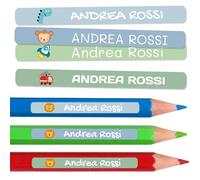 50 Etichette adesive personalizzate per matite, penne e pennarelli. Adesivi scolastici con nome per contrassegnare gli oggetti. Adesivi impermeabili per scuola. Misura 4,6 x 0,6 cm