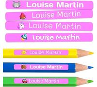50 etichette adesive personalizzate per matite, penne e pennarelli. Adesivi scolastici con nome per contrassegnare gli oggetti. Adesivi impermeabili per scuola. Misura 4,6 x 0,6 cm