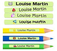 50 etichette adesive personalizzate per matite, penne e pennarelli. Adesivi scolastici con nome per contrassegnare gli oggetti. Adesivi impermeabili per scuola. Misura 4,6 x 0,6 cm