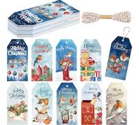 50 Etichette di Natale per Regali Gnomi Etichette di Regalo Natalizie con Spago Rosso Bianco Targhette Natalizie da Appendere per Confezioni di Regalo di Natale Fai da Te Decorazioni(Pettirosso)
