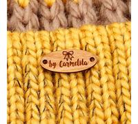 50 etichette personalizzate in legno, personalizzate in legno con logo Handmade Label for Clothing Knitting Sewing Crochet Garment Labels (ovale, Primary Color)