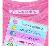 50 etichette personalizzate per vestiti. Etichette termoadesive resistenti a lavatrice e asciugatrice. Adesivi da stiro 6x1cm, per contrassegnare l'abbigliamento dei bambini nella scuola.