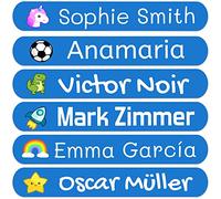 50 Etichette Termoadesive Personalizzate 6 x 1 cm. Per Vestiti e Uniformi. Lavabili in Lavatrice e Asciugatrice. Scuole, Asili, Residenze, Ospedali. Blu Scuro