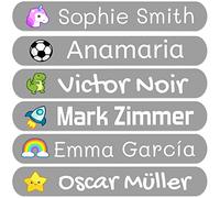 50 Etichette Termoadesive Personalizzate 6 x 1 cm. Per Vestiti e Uniformi. Lavabili in Lavatrice e Asciugatrice. Scuole, Asili, Residenze, Ospedali. Grigio Scuro