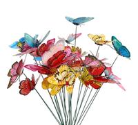 50 farfalle decorative da giardino, colorate, in PVC, con asta, impermeabili, per cortile, terrazza, vaso di fiori e fioriere