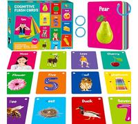 50 flashcard per l'apprendimento precoce, 7 in 1 carte a doppia facciata: alfabeto, numeri, alimenti, animali, forme, colori con 2 anelli richiudibili, strumento di apprendimento per i più piccoli