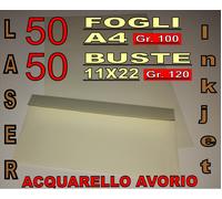 50 FOGLI A4 + BUSTE 11x22 120GR ACQUARELLO AVORIO x STAMPANTE PARTECIPAZIONI