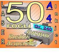 50 FOGLI CARTA ACQUARELLO AVORIO X STAMPANTI LASER INKJET A4 240GR