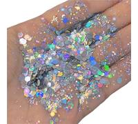 50 g/Sacchetto di Paillettes for Unghie 3D a Forma Esagonale, Polvere Glitterata di Varie Dimensioni, Fiocchi di Sirena, Punte for Unghie Scintillanti, Strumenti for Nail Art Fai da Te(Silver)